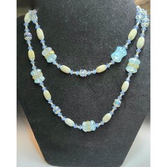 Vintage 1950s 1960s Aqua Glass Crystal Long Beaded Necklace AB Mid Century 33″