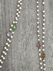 Vintage White Bead Necklace 28in Gold Tone Chain Multi Color Glass Accents
