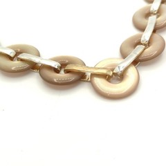 Choker Necklace Beige Disc Links Silver Tone Toggle Clasp 15.5 In Y2K