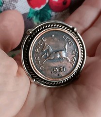 Vtg SJ925 Sterling Silver Indian Coin 1951 Horse Statement Ring One Pice Size 9?