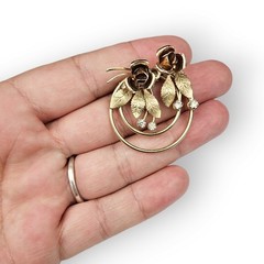 Vintage Double Rose Brooch Two Tone Brushed Gold Plated Rhinestone Floral Spray