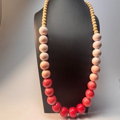 Vintage Necklace Lot Eclectic Kid Core Chunky Wood Beads Sheep Pink