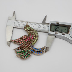 Vintage Pot Metal Brooch Large Bird Figural Pin Multicolor Rhinestones 2.6″