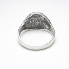 1980s WHEELER MANUFACTURING CO Sterling Silver Eagle Head Black Enamel Ring