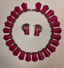 1950’s Matisse Renoir Red Ombre Enamel On Copper Choker & Earrings