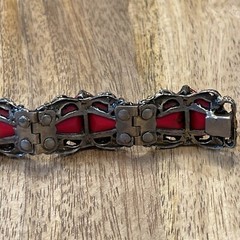 Impressive Vtg Czech Art Glass Red & Copper swirl triangle Bracelet