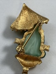 JOMAZ Joseph Mazer? Unsigned Asian Buddha Faux Jade Peking Glass Rhinestone Pin