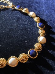 Vintage Monet Signed Lapis Style Cabochon Collar Necklace