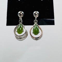 Vintage Sorrento Sterling Silver Filigree Green Oval Jade Screw Back Earrings