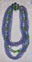 ORIGINAL by ROBERT Mauve MULTI-STRAND Beaded NECKLACE & EARS w/ENAMELED FLOWERS