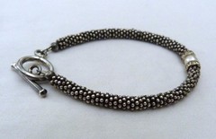 STERLING SILVER CAVIAR BEADS PEARL CHANNEL SET CRYSTALS BRACELET ~ 7 1/8″ LONG