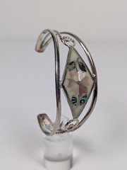 Vtg Alpaca Mexico Cuff Bracelet MOP Abalone Shell Inlay Silver Tone 1980s NOS