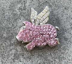 Vintage Sterling Silver Pink Rhinestone CZ Flying Pig Marathon Pendant 5.2g