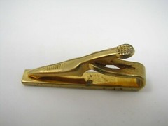 Vintage Gold Tone Tie Bar Clip Black Enamel Top Engraved Scroll Design for Men
