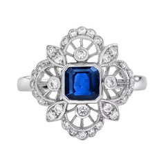 3.15Ct Art Deco Lab-Created Diamond Blue Sapphire Wedding 14k White Gold FN Ring