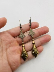 Vintage Style Art Nouveau Gold Tone Long Elegant Teardrop Dangle Hook Earrings