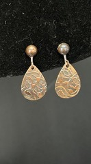 copper oval Clip on Earrings western Style Embossed Vintage