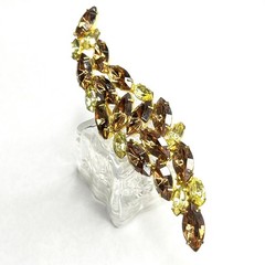 Large VTG Juliana? Leaf Flame Swoosh Brown Yellow Navette Rhinestone Pin Brooch