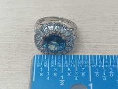 Pretty Sterling Silver Ring Round London Blue & Oval Blue Topaz Stones Size 5.75