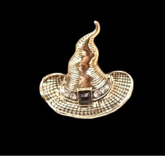 Antique Theme Gold Tone & Crystal Witch’s Hat Brooch
