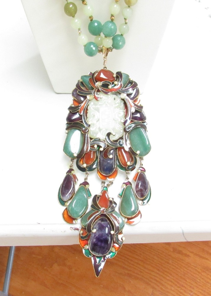 DYNAMIC VEGA MADDUX MIXED METALS NECKLACE W/ JADE & NATURAL GEMSTONES