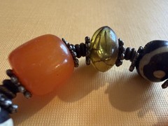 VTG 3 Bakelite Butterscotch Beads Bracelet / B&W artisan beads / metal spacers