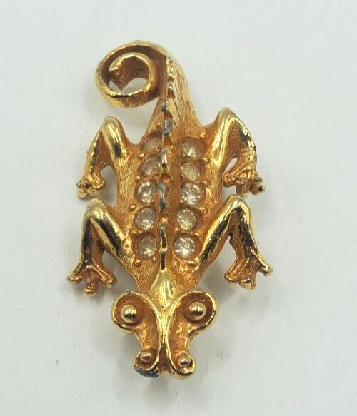 Crocodile Alligator Gator Gold Tone Rhinestones Brooch Pin
