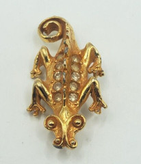 Crocodile Alligator Gator Gold Tone Rhinestones Brooch Pin