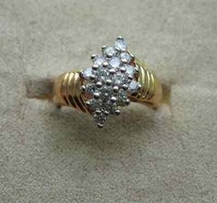 Vintage 14K 585 Solid Yellow Gold Diamond Cocktail Cluster Sz 7 Ring