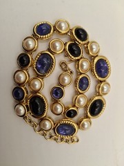 Spectacular Vintage Monet Adjust. Choker Peal Faux Black Jade Tanzanite Saphire
