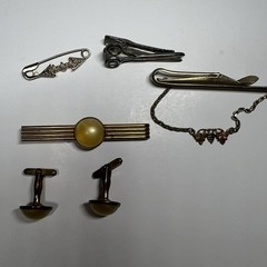 Vintage Mens Cufflinks Tie Bar Lot 6pc Nu-Lok Grape Leaf Scissors Set Spot