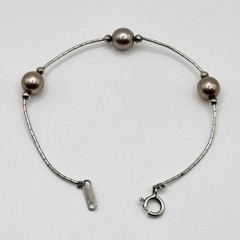 Vintage Sterling Silver 925 Barrel Bead Bracelet Signed 6.75”