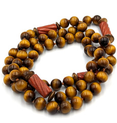 Tiger’s Eye Terracotta Jasper Beaded Necklace Vintage 32 In Long Silk Knotted