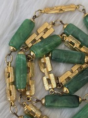 Vintage Asian Export Green Faux Jade Lucite Long Necklace Geometric Links 36.5″