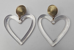 Vtg Dangle Sugarfix Earrings Clear Heart Shaped Frames Textured Gold Tone Studs