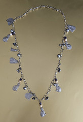Vintage Artisan Cat Charm Necklace Chain Silver Tone Dangles Beads 32″ Kittens
