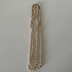 Marvella Pearls Faux Necklace Long Stamped Gold Tone Vintage Jewelry