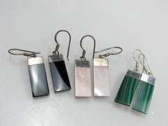 Vintage BOMA Sterling Silver Earrings Malachite Onyx Mother of Pearl Dangle 925