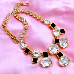 VTG RUNWAY MONET BLACK RHINESTONE HEADLIGHT OVAL CRYSTAL NECKLACE GP YSL ERA