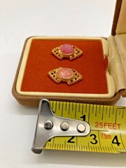 Earrings Coral ? Pink Filigree Stud Push On Clasp 3/4 in. Vintage + Hard Case