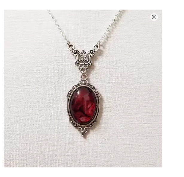 Gothic Blood Red Quartz Pendant Necklace Vampire Witch Choker Women Jewelry