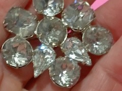 Fabulous Vintage Clear Glass Unique Brooch 9 Foilback Cabachons 1.5in