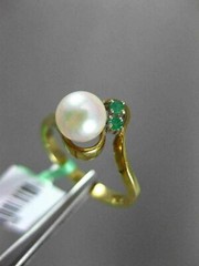 ESTATE .05CT AAA EMERALD & SOUTH SEA PEARL 14KT YELLOW GOLD 3D ANNIVERSARY RING