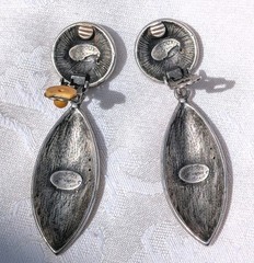 Vintage Bijoux NY Designs Black Enamel Marcasite Dangle Clip On Earrings 1980s