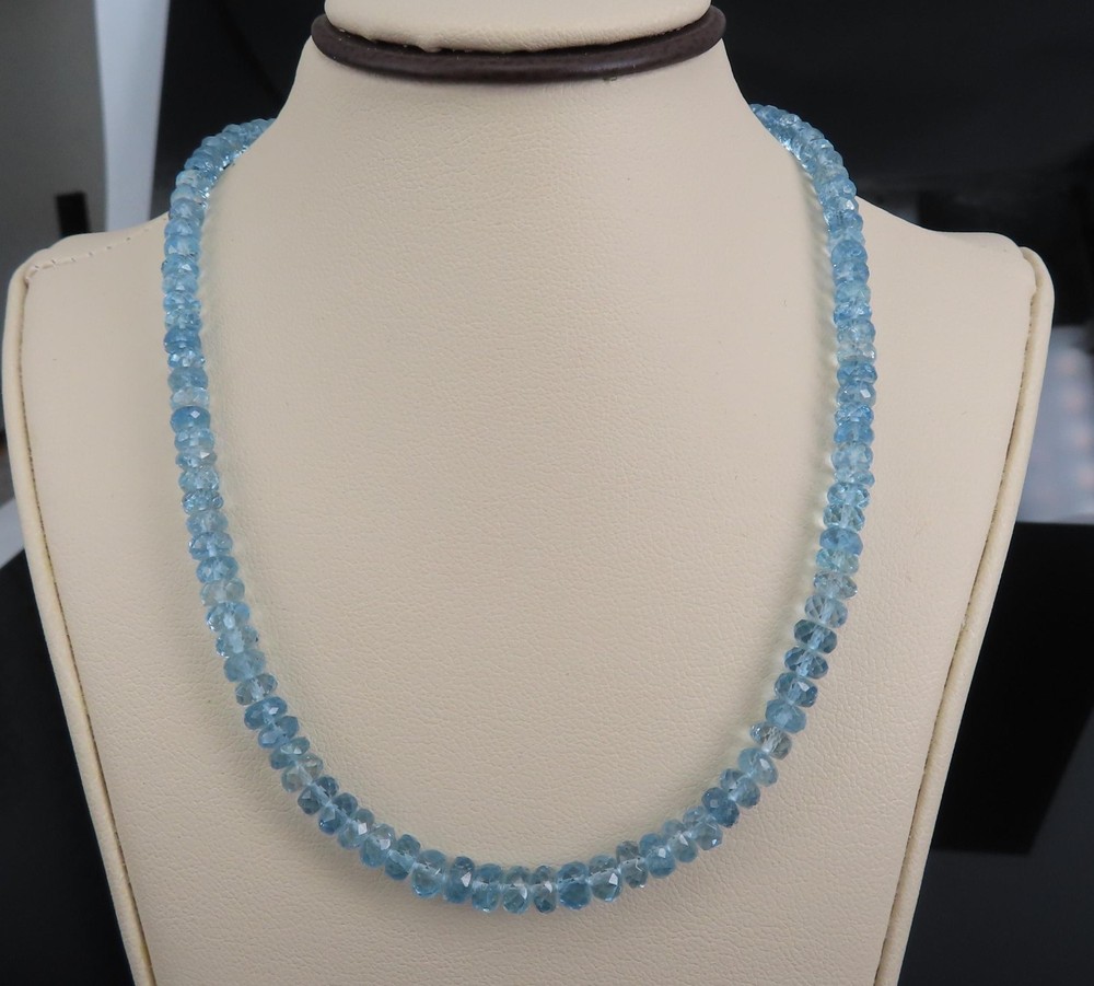 Estate 40ct 4.7mm Natural Aquamarine Bead 17″ Sterling Silver Necklace, 12.9g
