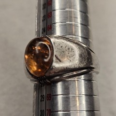 Vintage Clark & Coombs Sterling Silver Ring Amber Glass Cabochon Size 11.75