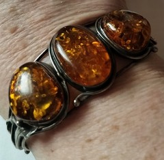 Sterling Silver Cuff Bracelet With Baltic Amber Stones.