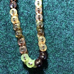Button Necklace brown yellow autumn multicolor 16.5” drop metal connectors VTG