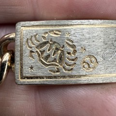 Vintage ID Bracelet Gold Tone Zodiac Horoscope Cancer Engraved 7”