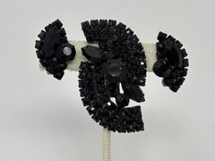 Vintage Estate Jet Black Rhinestone Japanned Pin Earring Jewelry Set